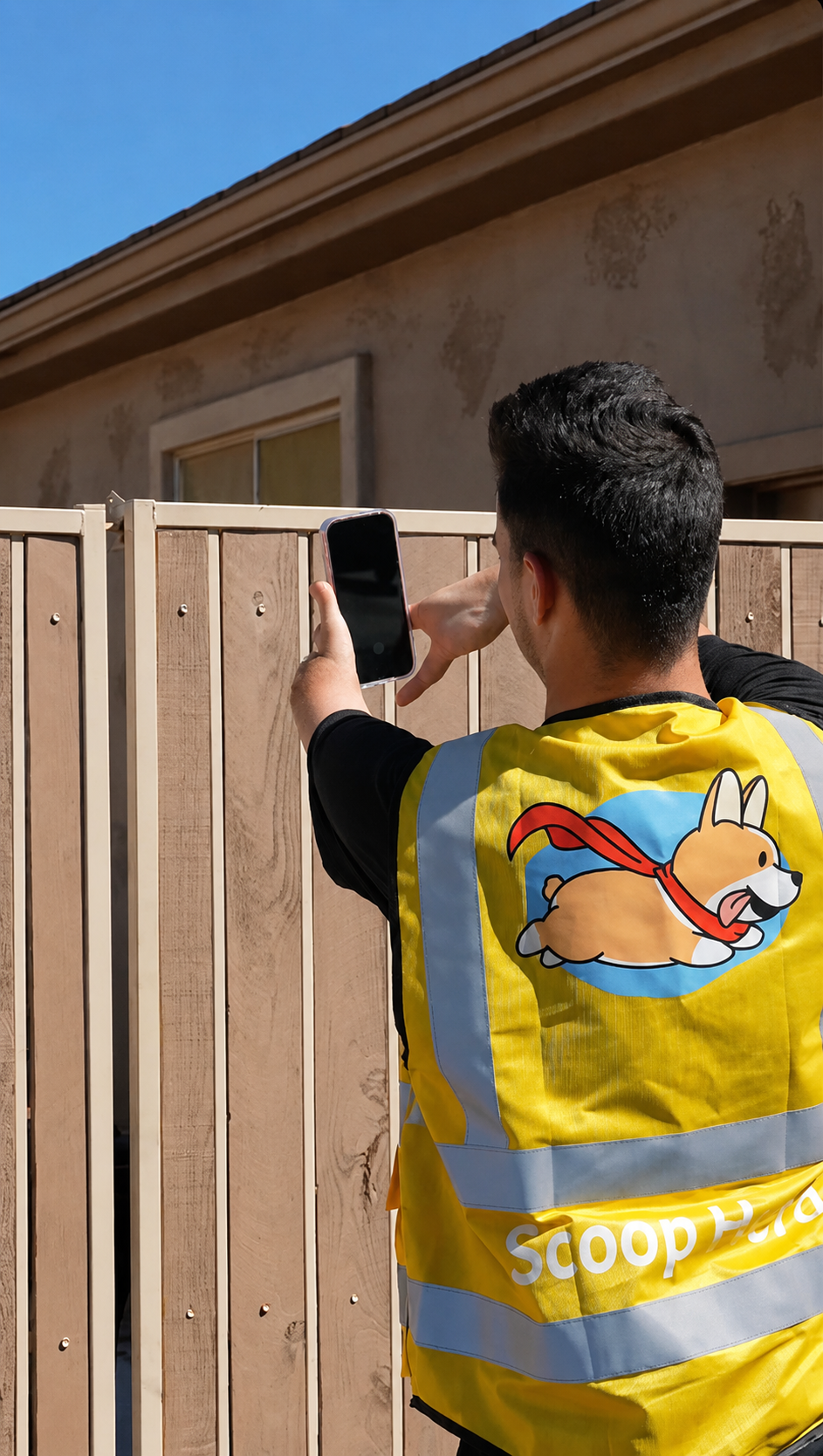 A Arrowhead Pooper Scoopers team member taking a photo of a latched gate