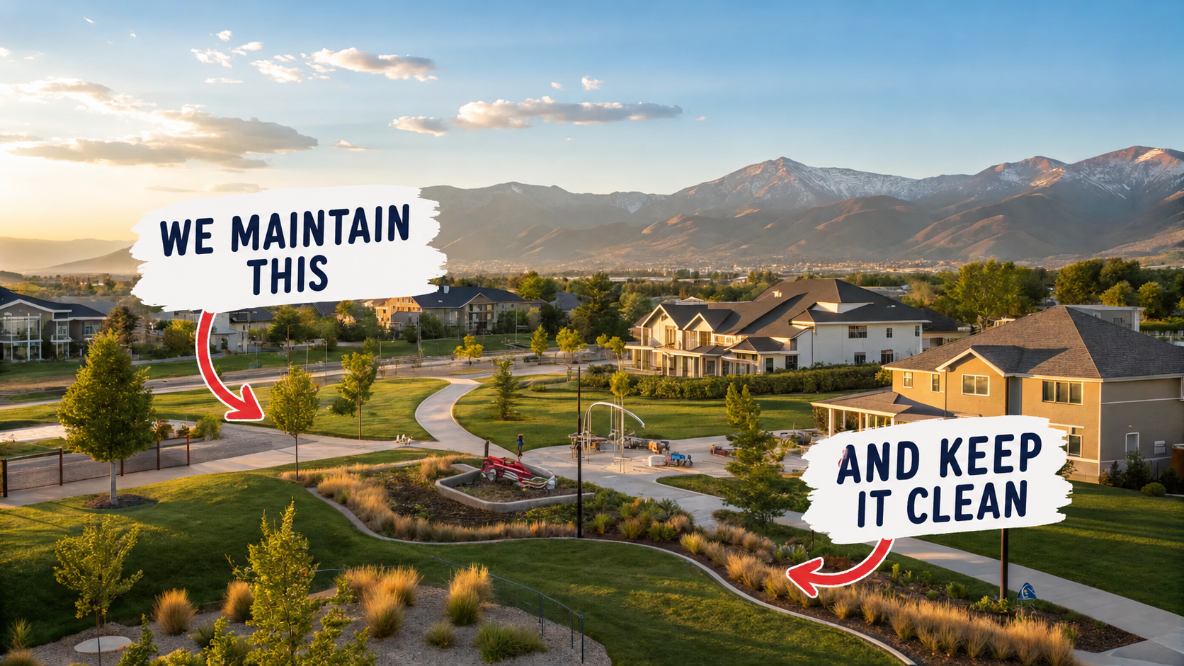 A community with greens, trails, and common areas kept clean by Arrowhead Pooper Scoopers